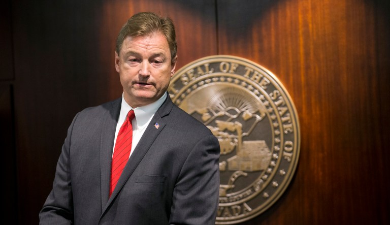 The Las Vegas Metro Police Department confirmed Monday an unnamed person trespassed into Nevada Sen. Dean Heller's office lobby around 9 a.m. local time Sunday. (Erik Verduzco/Las Vegas Review-Journal via AP, File)