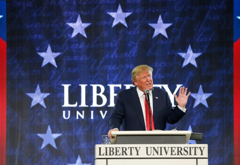 In one week, Trump's support among white evangelical adults has risen five points to stand at 37 percent, according to an NBC News/SurveyMonkey tracking survey released early Tuesday. (AP photo/Steve Helber)