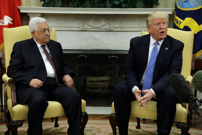 President Trump was laying the foundation for a future deal between the Israelis and Palestinians during his meeting today. (AP Photo/Evan Vucci)
