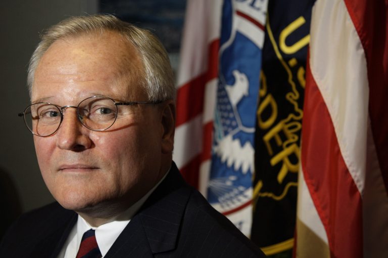 FILE - In this June 5, 2009, file photo, James Tomsheck poses in his office in Washington. U.S. Customs and Border Protection replaced its internal affairs chief, the agency said Monday, June 9, 2014. Christopher O'Neil, a CBP spokesman, said FBI Deputy Assistant Director for Inspections Mark Morgan will lead the office on an interim basis starting later this month. For now, Anthony Triplett has been named acting assistant commissioner for internal affairs. Triplett replaced James F. Tomsheck, who had led CBP's internal affairs office since 2006. (AP Photo/Alex Brandon)