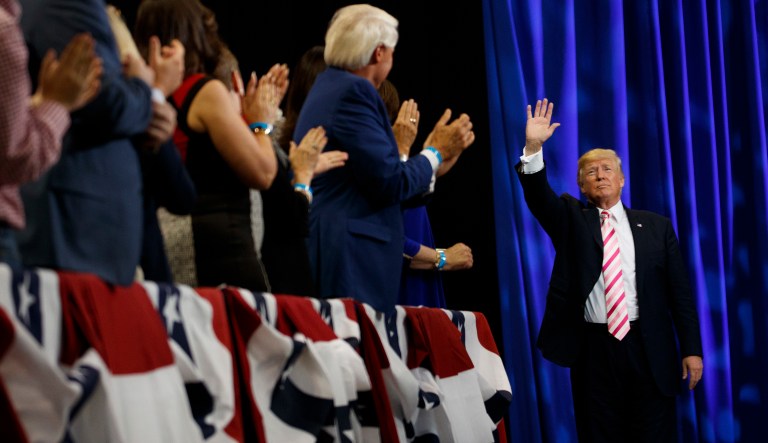 Sixty-three percent of voters like President Trump in Alabama, where he has a +29 percent net approval rating, the poll said. (AP Photo/Evan Vucci)
