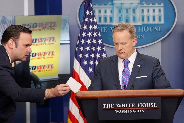 Press Secretary Sean Spicer has fought the idea that the White House did anything wrong in approaching the intelligence community. (AP Photo/Pablo Martinez Monsivais)