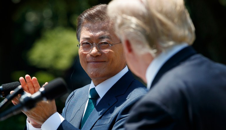Moon Jae-in spent Friday at the White House meeting with Trump. (AP Photo/Evan Vucci)