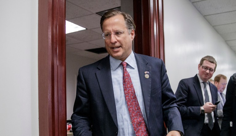 Rep. Dave Brat, R-Va., said members of Congress will have to think through security more thoroughly in the wake of Wednesday morning's shooting at Republicans' baseball practice in Alexandria, Va. (AP Photo/J. Scott Applewhite)