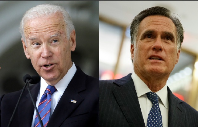 Romney, who smiled at Biden's suggestion, has reportedly shown some interest in Utah Sen. Orrin Hatch's seat. (AP Photos)