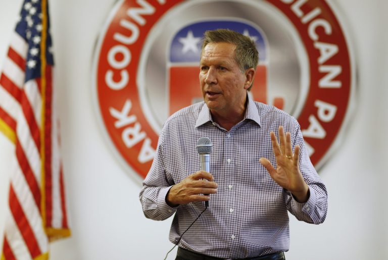 Ohio Gov. John Kasich speaks at an event at the Clark County Republican Party office Thursday, June 11, 2015, in Las Vegas. (AP Photo/John Locher)