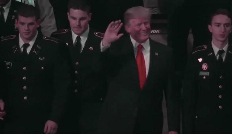 President Trump took the field Monday evening at Mercedes Benz Stadium in Atlanta for a performance of the national anthem. (screenshot)