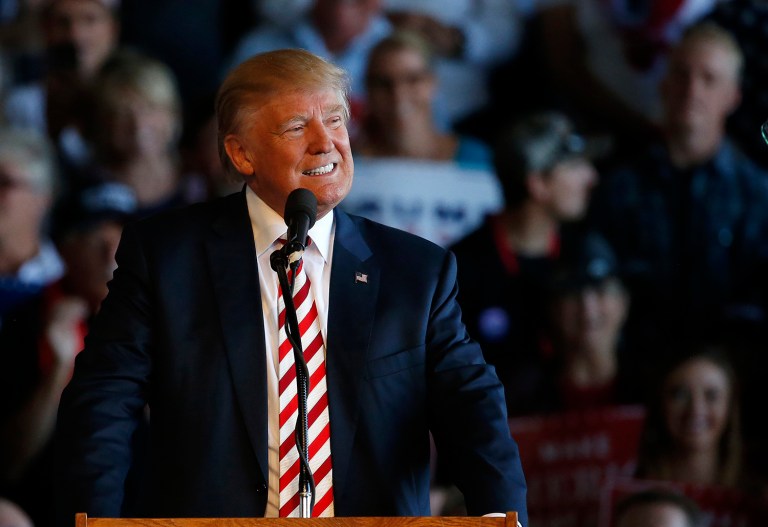 More voters are abandoning Donald Trump's campaign after the leak of a video in which he made lewd comments about women, according to a new national poll (AP Photo/ Brennan Linsley)