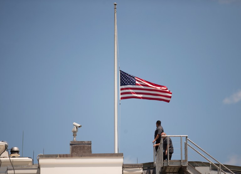 The American flag also will fly half staff at all U.S. military posts, all public buildings and grounds. (AP Photo/Manuel Balce Ceneta)