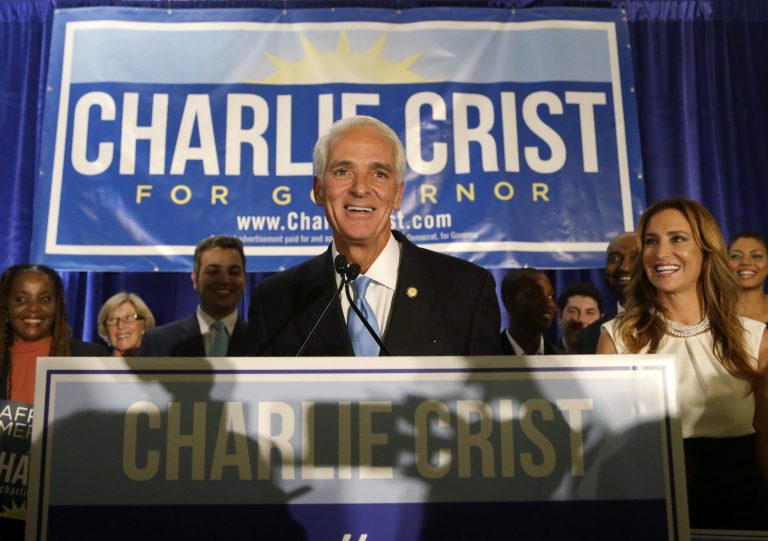 Charlie Crist smiles during his victory party on Tuesday. He is the first person to win the Florida nomination for governor as both a Republican and a Democrat. (AP Photo/Wilfredo Lee)