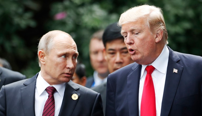 President Trump and Russia's President Vladimir Putin met briefly during a trade summit in Vietnam earlier this month. On Tuesday they talked for more than an hour about the need "to peacefully resolve the Syrian civil war, end the humanitarian crisis, allow displaced Syrians to return home, and ensure the stability of a unified Syria free of malign intervention and terrorist safe havens." 