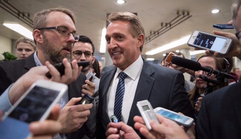 Sen. Jeff Flake, R-Ariz., is a staunch critic of President Trump's behavior while in office but has mostly toed the Republican Party line with his votes in the Senate. (AP Photo/J. Scott Applewhite)