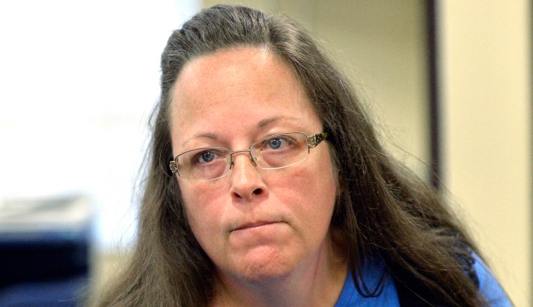 Rowan County Clerk Kim Davis spent five days in jail for refusing to issue marriage licenses to same-sex couples. She is running for re-election in 2018. (AP Photo/Timothy D. Easley, File)