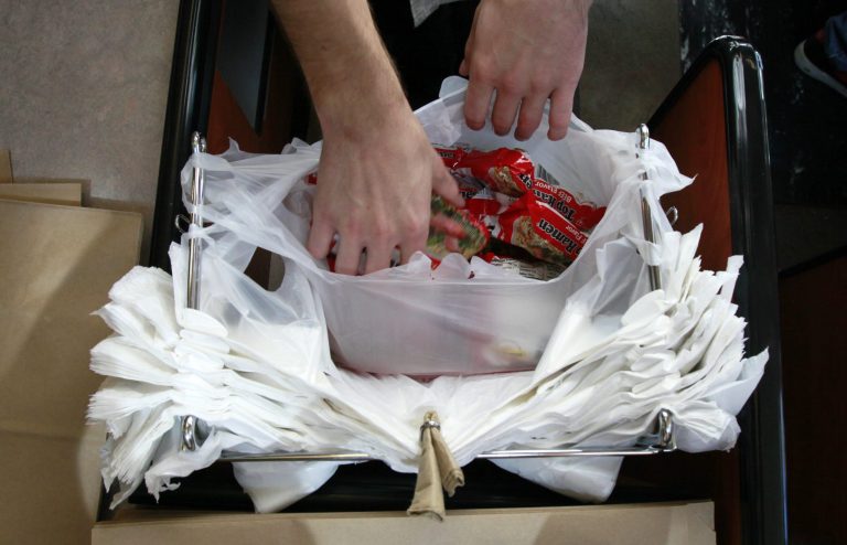 Montgomery County currently taxes plastic bags, but the County Council is considering an outright ban.  (AP Photo/Elaine Thompson)