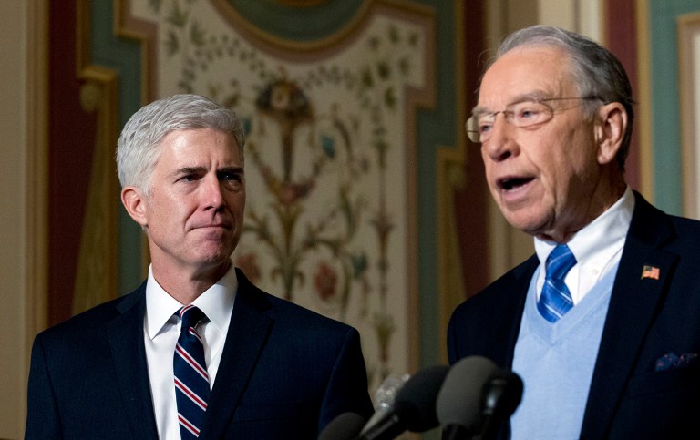 Sen. Chuck Grassley, R-Iowa, said Supreme Court nominee Neil Gorsuch's critique of President Trump's attack on a federal judge should help his confirmation. (AP Photo/Jose Luis Magana)