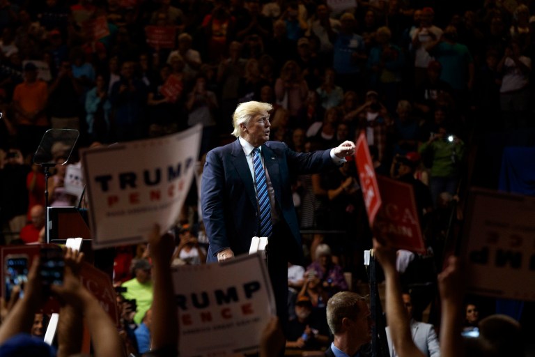 Trump leads Clinton 45 to 37 percent among likely general election voters in the Hawkeye State. (AP Photo/Evan Vucci)