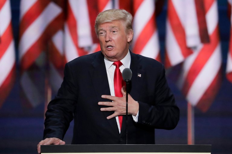 Donald Trump lauded the 2,000-plus Republican delegation on Thursday for applauding his promise to protect gay Americans. (AP Photo/J. Scott Applewhite)