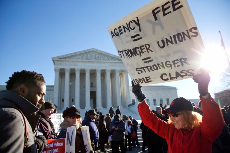 Supreme Court justices on Tuesday announced that they were split 4 to 4 on a case that could have been a major blow to public sector unions. (AP Photo/Jacquelyn Martin)