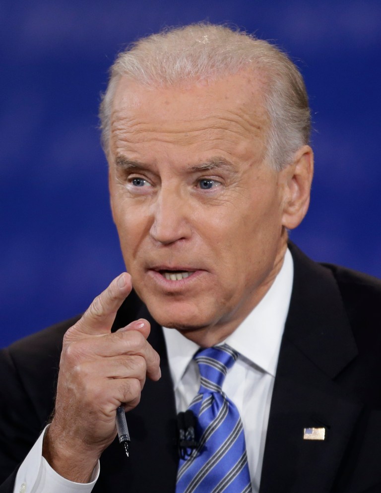 Vice President Joe Biden speaks during the vice presidential debate with Republican vice presidential nominee Rep. Paul Ryan, of Wisconsin, at Centre College, Thursday, Oct. 11, 2012, in Danville, Ky. (AP Photo/David Goldman)
