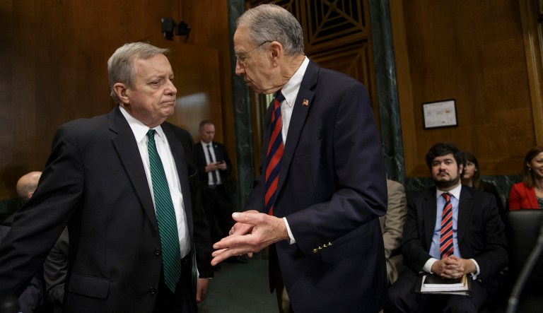 Senate Judiciary Chairman Chuck Grassley, R-Iowa, and Senate Democratic Whip Dick Durbin, D-Ill., reintroduced the Sentencing Reform and Corrections Act on Wednesday. (AP Photo/J. Scott Applewhite)