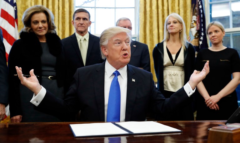 How does President Trump have the authority to do this? (AP Photo/Alex Brandon)