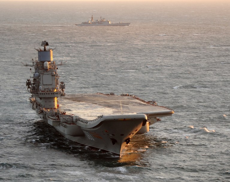 The Russian carrier Admiral Kuznetsov has been plagued with technical problems throughout its lifespan. (Photo from Wikimedia Commons)