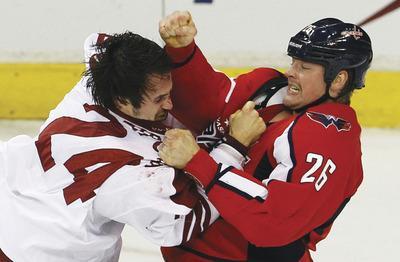 Ann Heisenfelt/AP
Matt Hendricks ignited the Capitals'comeback after starting a fight in the first period with the Coyotes'Kyle Chipchura.