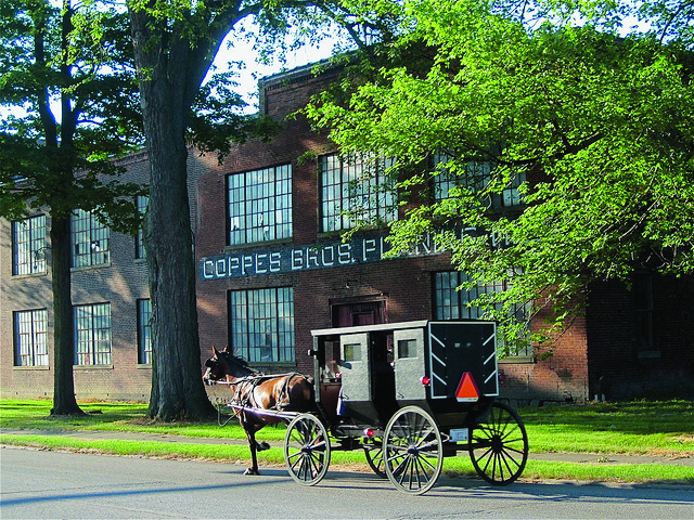 A slice of small-town life in this corner of the Midwest: an Amish horse and buggy in Nappanee, Ind. Photo by flickr user ChicagoGeek, used under a Creative Commons license. 