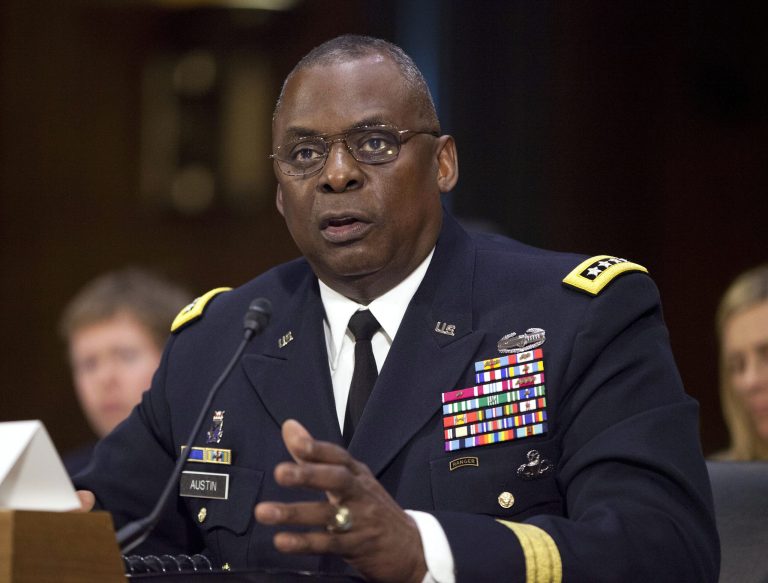 In this Sept. 16, 2015, photo, U.S. Central Command Commander Gen. Lloyd Austin III, testifies on Capitol Hill in Washington. (AP Photo/Pablo Martinez Monsivais)
