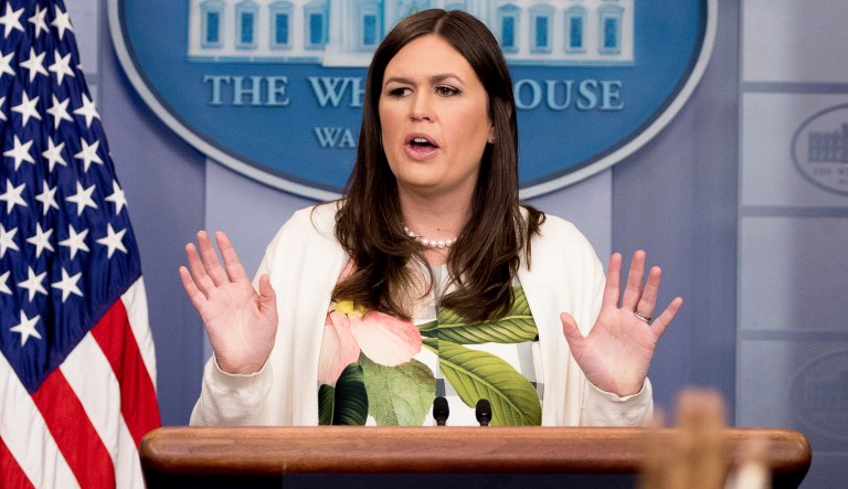 President Trump doesn't regret his tweet from last month suggesting he may have secretly recorded former FBI Director James Comey, according to White House deputy press secretary Sarah Huckabee Sanders. (AP Photo/Andrew Harnik)