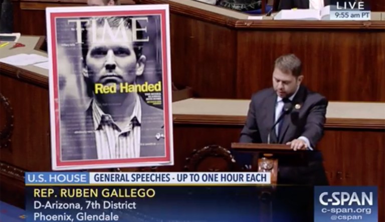 House Democrats on Friday highlighted Donald Trump Jr.'s 2016 meeting with a Russian lawyer by reading them out on the House floor. (Screengrab)