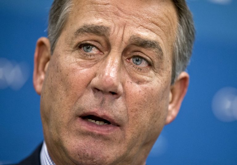   FILE - In this July 9, 2013, file photo House Speaker, Republican John Boehner of Ohio, pauses during a meeting with reporters on Capitol Hill in Washington. Congressional Republicans and Democrats are pressing President Barack Obama to explain why the U.S. military should attack Syria and involve Americans in a deadly civil conflict that has roiled the Mideast. Boehner, wrote the president on Wednesday, Aug. 28, 2013, in seeking answers as the drumbeat of war grew louder. (AP Photo/J. Scott Applewhite, File)  