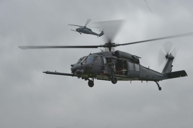 Undated image made available by the US Air Force of  a USAF HH-60G Pave Hawk helicopter of the same type as  one which crashed at about 6 p.m. local time Tuesday near Salthouse on the Norfolk coast of eastern England. (AP/ US Air Force Lakenheath)