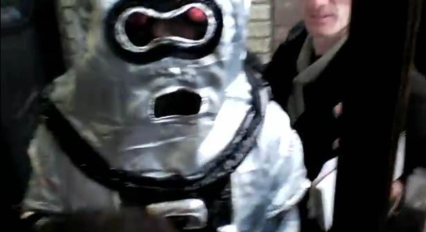 Michele Bachmann confronted by gay robot