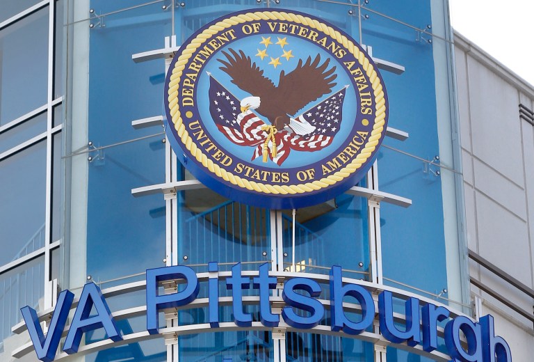 A sign on the parking lot is seen at the Veterans Affairs hospital in Pittsburgh. (AP Photo/Keith Srakocic, file)