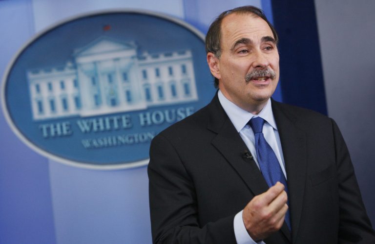 FILE - In this Friday, May 29, 2009 file photo, Senior White House adviser David Axelrod speaks during a television interview in the press briefing room at the White House in Washington. Britain's opposition Labour Party has recruited Axelrod, a top adviser to U.S. President Barack Obama's campaigns, to help with its leader's election bid next year. (AP Photo/Charles Dharapak, File)