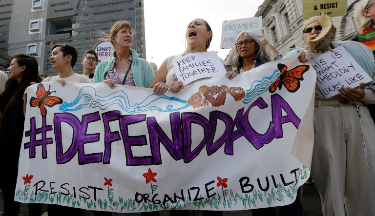An Associated Press report published Thursday illustrated the renewed pressure Democrats are facing as they consider how to proceed on the Deferred Action for Childhood Arrivals program. (AP Photo/Jeff Chiu)
