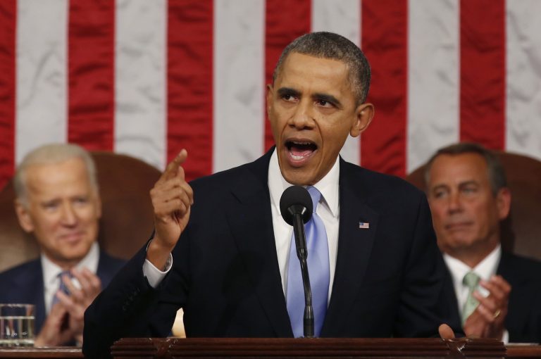 President Obama delivers the State of Union address before a joint session of Congress in the House chamber on Jan. 28. (AP Photo/Larry Downing)