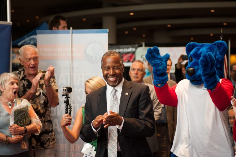 DENVER, COLORADO - JUNE 27: Ben Carson greets a crowd at the Americans for Prosperity table during the Western Conservative Summit at the Colorado Convention Center on June 27, 2015 in Denver, Colorado. The Western Conservative Summit attracts thousands of conservatives and a number of prominent politicians; this year the lineup includes Rick Santorum, Mike Huckabee, Carly Fiorina, Ben Carson, and Scott Walker. (Photo by Theo Stroomer/Getty Images)