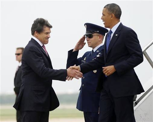 Handshake, no hug for Obama as Rick Perry greets president in Texas