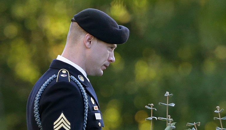 Army Sgt. Bowe Bergdahl leaves the Fort Bragg courtroom facility as the judge deliberates during a sentencing hearing at Fort Bragg, N.C., Friday, Nov. 3, 2017. The judge ruled that Bergdahl to get dishonorable discharge, lose rank, forfeit pay in addition to getting no prison time. Bergdahl, walked off his base in Afghanistan in 2009 and was held by the Taliban for five years, pleaded guilty to desertion and misbehavior before the enemy. (AP Photo/Gerry Broome)