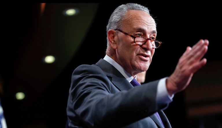Senate Minority Leader Chuck Schumer of N.Y., discusses the latest GOP tax plan during a news conference. He said the GOP plan would only benefit the wealthiest Americans and would exclude Democrats from the bargaining table. (AP Photo/Pablo Martinez Monsivais)