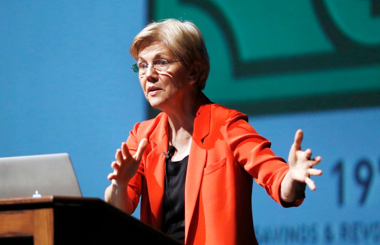 Massachusetts Sen. Elizabeth Warren continued bashing Donald Trump Friday. (Stephanie Zollshan /The Berkshire Eagle via AP)