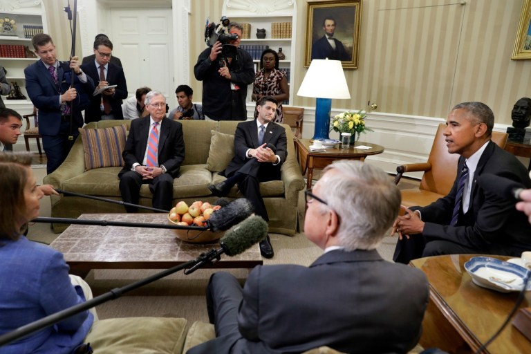 Paul Ryan told President Obama and other congressional leaders he is opposed to a massive omnibus bill. (AP Photo/Jacquelyn Martin)