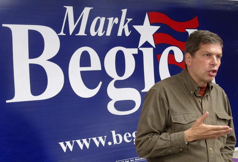 Sen. Mark Begich, D-Alaska, speaks at an event at his campaign headquarters on Wednesday, Aug. 6, 2014, in Anchorage, Alaska. (AP Photo/Becky Bohrer)