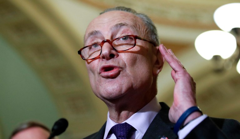 "With his tweet this morning, President Trump made sure today's meeting was nothing more than a photo-op. These issues are far too serious for these kinds of games," Schumer said. (AP Photo/Alex Brandon)