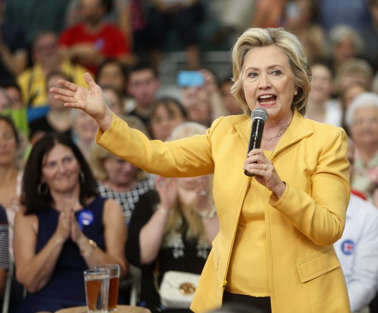 Democratic presidential candidate Hillary Clinton speaks during a campaign stop, Tuesday, in Nashua, N.H. (AP Photo/Jim Cole)