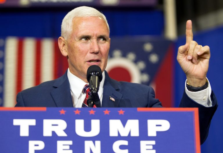Pence's tweet was his first remark since his initial statement reacting to video released on Friday of Trump. (Nick Thomas/The Blade via AP)