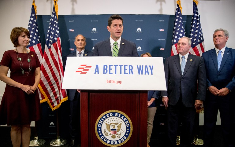 The further Donald Trump falls behind Hillary Clinton, the more pundits, politicians and strategists say Republicans might lose their majority in the House of Representatives. (AP Photo/Andrew Harnik)