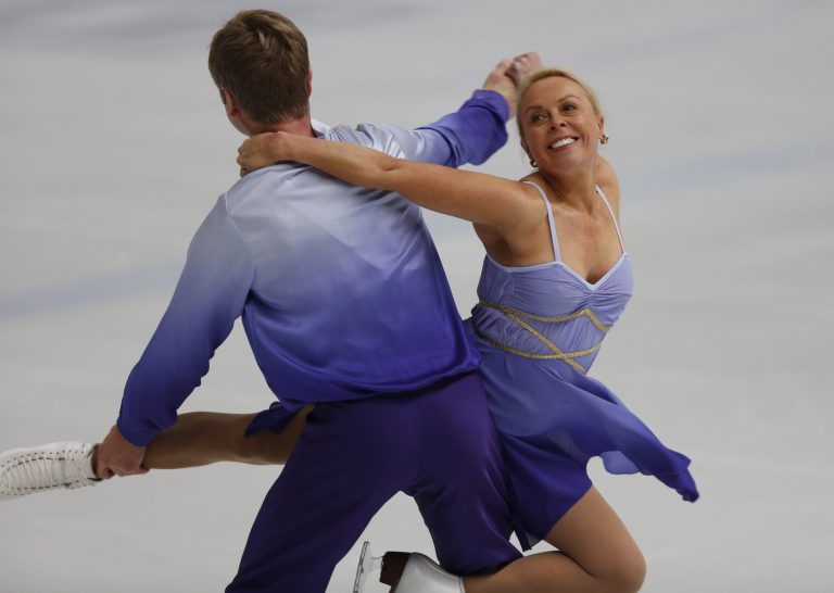 British ice skating pair Torvill and Dean, Jayne Torvill and Christopher Dean, perform  during rehearsal in Bosnian capital of Sarajevo on Thursday, Feb. 13, 2014. The ice skating duo  will perform in Sarajevo, 30 years after they won their Olympic gold medals in 1984. The pair were invited to visit the city by the Mayors of Sarajevo and East Sarajevo, to celebrate the anniversary of the historic sporting moment. They will skate at the same stadium in which they originally celebrated their Olympic victory, although the venue has been rebuilt after it was destroyed during the Bosnian war.(AP Photo/Amel Emric)